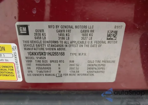 2017 GMC Acadia Limited z USA, uszkodzony, nr VIN 1GKKVSKD1HJ265168